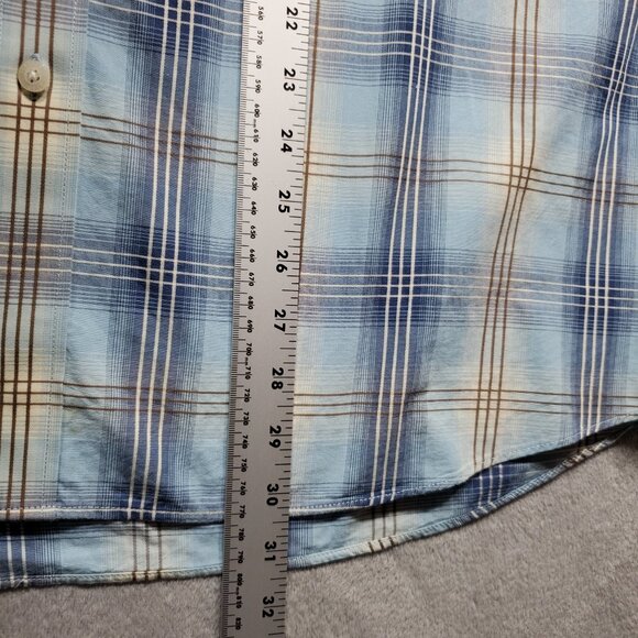 Alan Flusser Button Down Long Sleeve Plaid Shirt Blue Brown White Mn Sz L - Picture 9 of 10